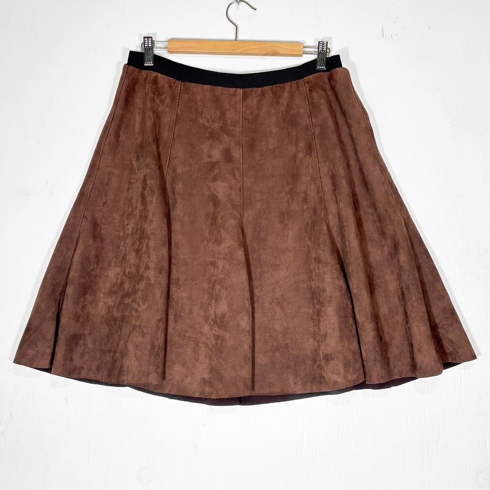 Sioni Faux Suede Flared A-Line Skirt Womens XL Brown Elastic Waist Equestrian